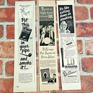 1950 Pipe Smoking‎ Tobacciana Mixed Lot of 3 Original Vtg PRINT ADs Ephemera